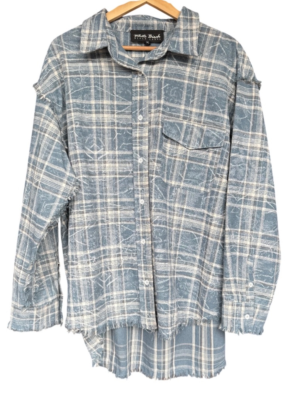 White Birch Black Label Button Front Blue & White Checked Hi Lo Hem Shirt Sz 1X